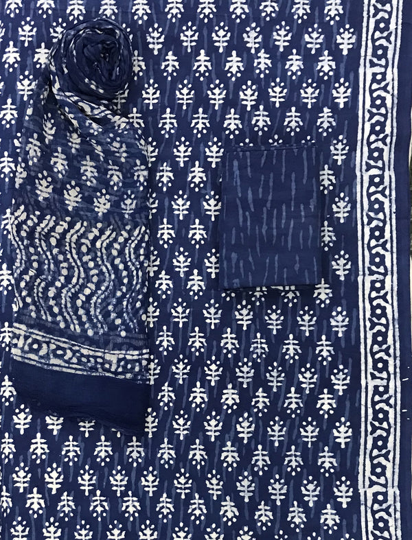 Block Printed Unstitched Dress Material With Chiffon Dupatta