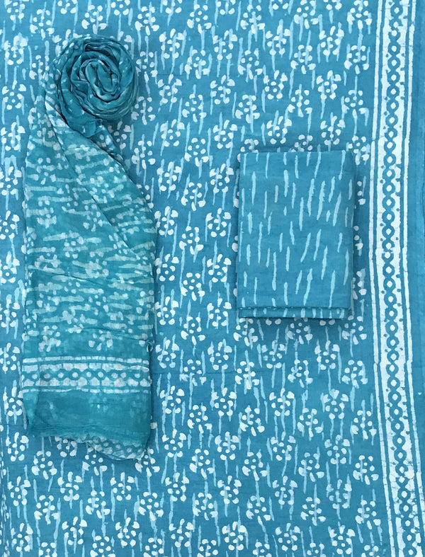 Block Printed Unstitched Dress Material With Chiffon Dupatta