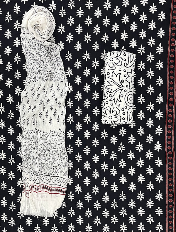 Block Printed Unstitched Dress Material With Chiffon Dupatta