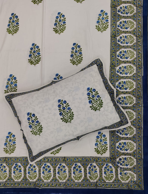 Hand Block Printed Cotton Double Bedsheet With Pillow Cover
