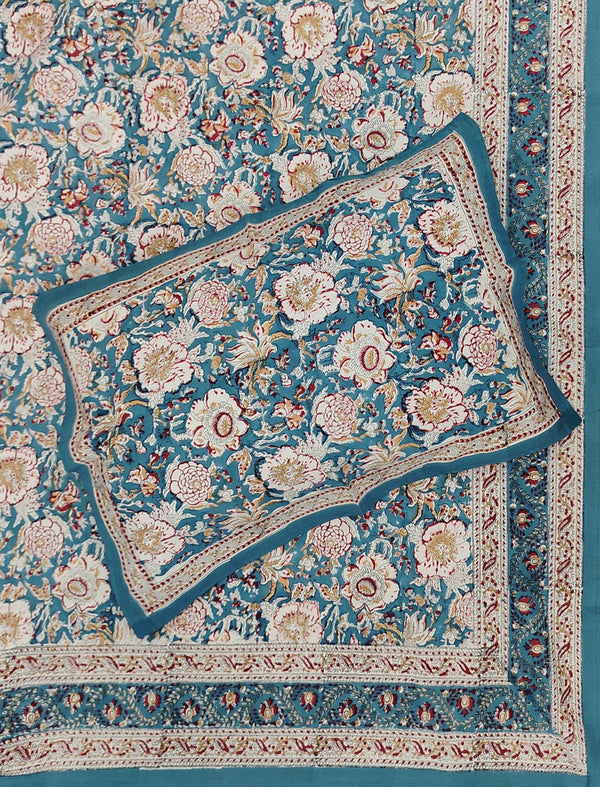 Hand Block Printed Cotton Double Bedsheet With Pillow Cover