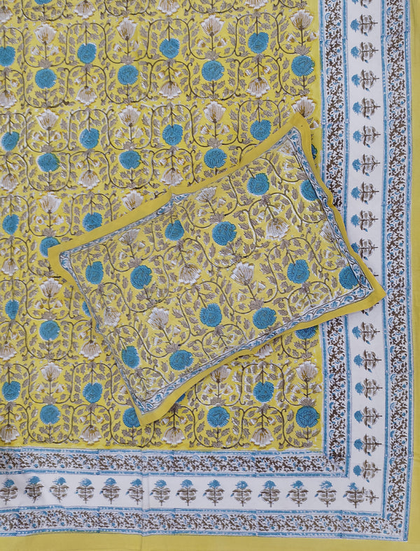 Hand Block Printed Cotton Double Bedsheet With Pillow Cover