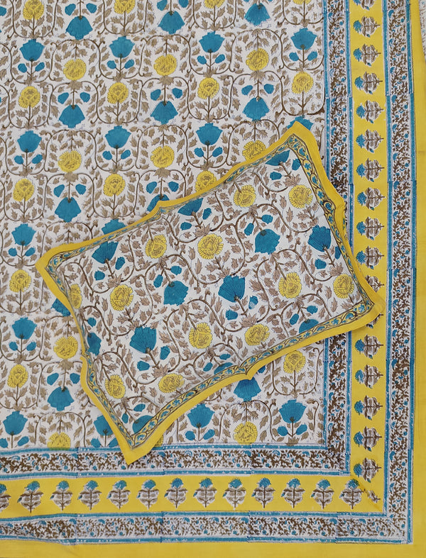 Hand Block Printed Cotton Double Bedsheet With Pillow Cover