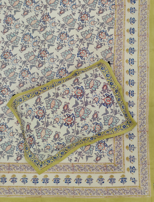 Hand Block Printed Cotton Double Bedsheet With Pillow Cover