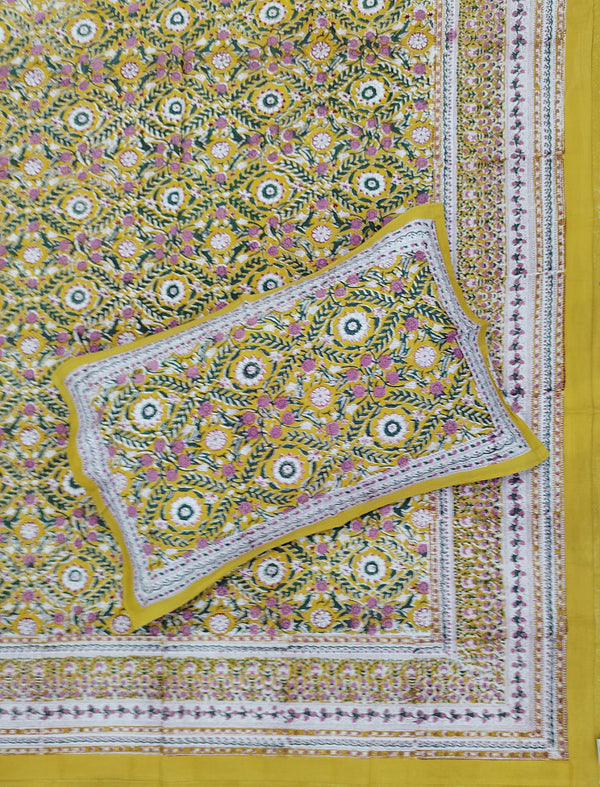 Hand Block Printed Cotton Double Bedsheet With Pillow Cover