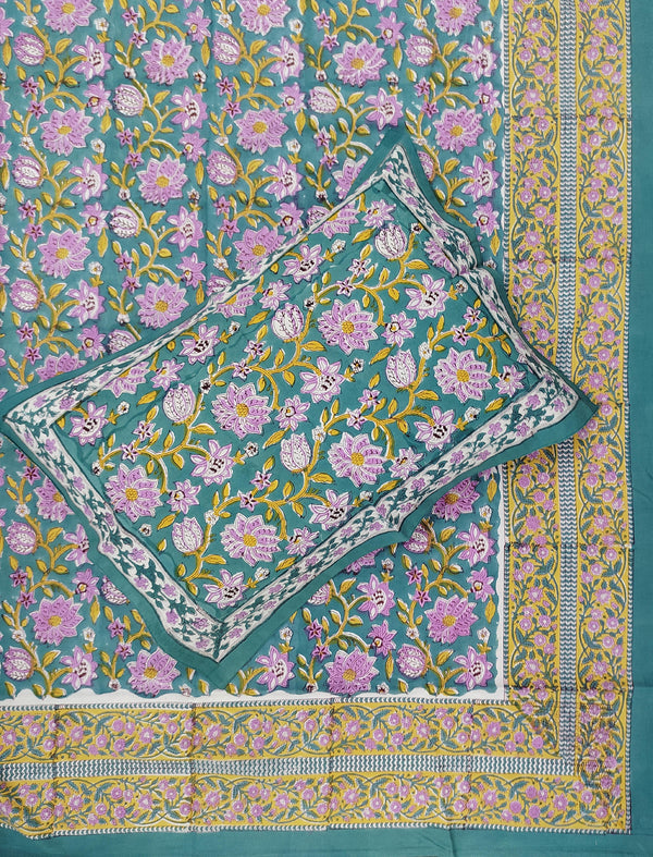 Hand Block Printed Cotton Double Bedsheet With Pillow Cover