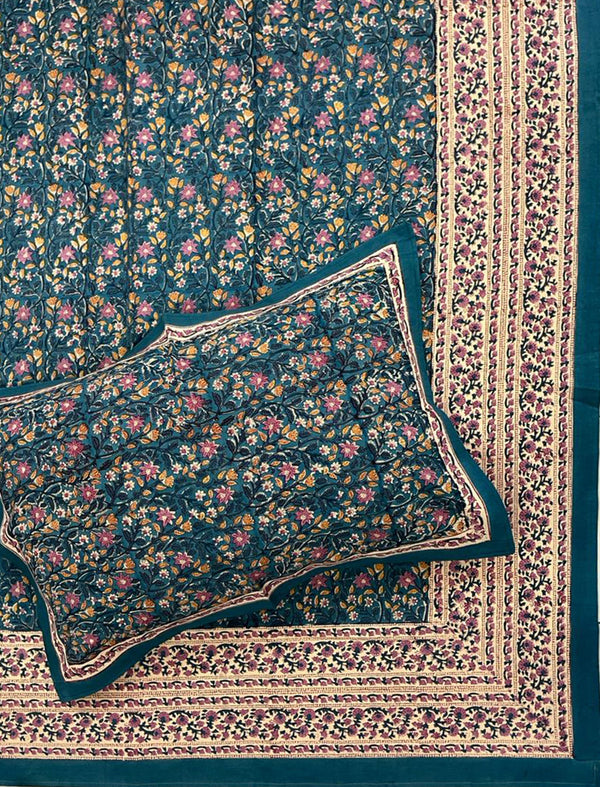 Hand Block Printed Cotton Double Bedsheet With Pillow Cover