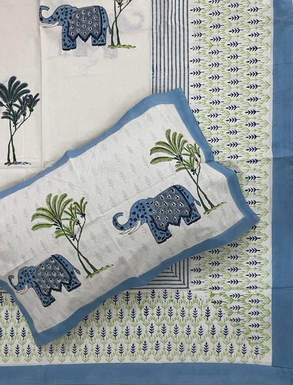 Hand Block Printed Cotton Double Bedsheet With Pillow Cover