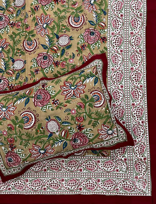 Hand Block Printed Cotton Double Bedsheet With Pillow Cover