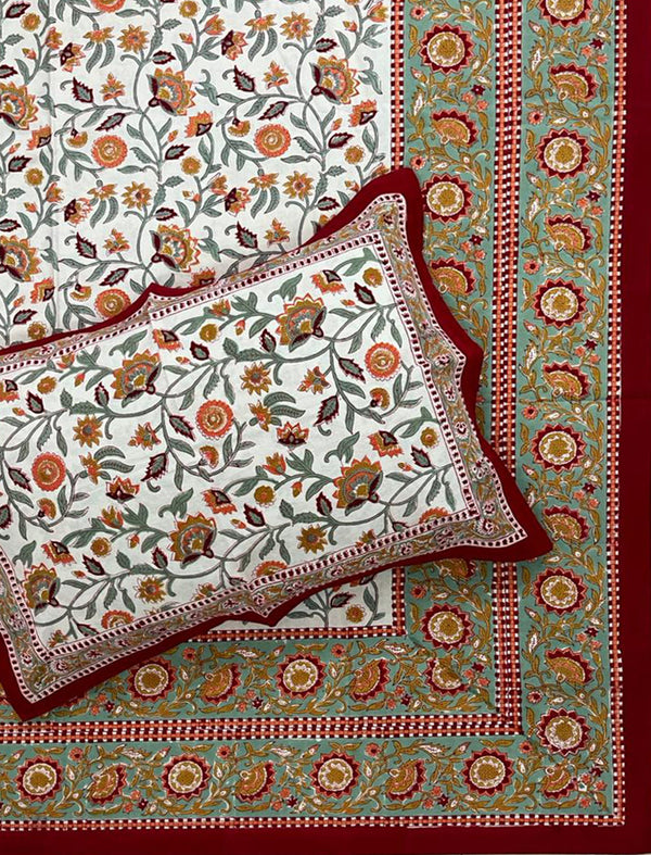 Hand Block Printed Cotton Double Bedsheet With Pillow Cover