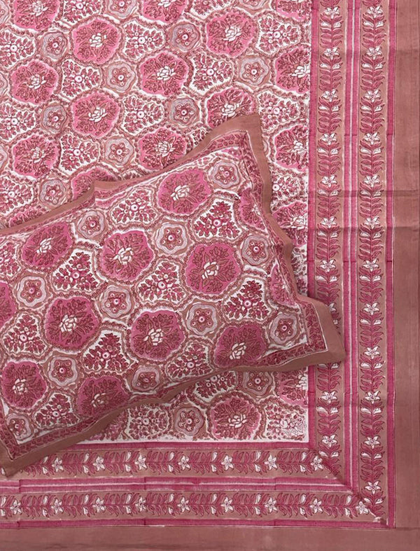 Hand Block Printed Cotton Double Bedsheet With Pillow Cover