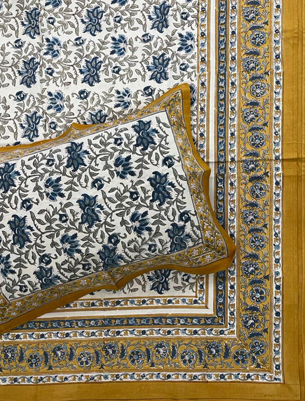 Hand Block Printed Cotton Double Bedsheet With Pillow Cover