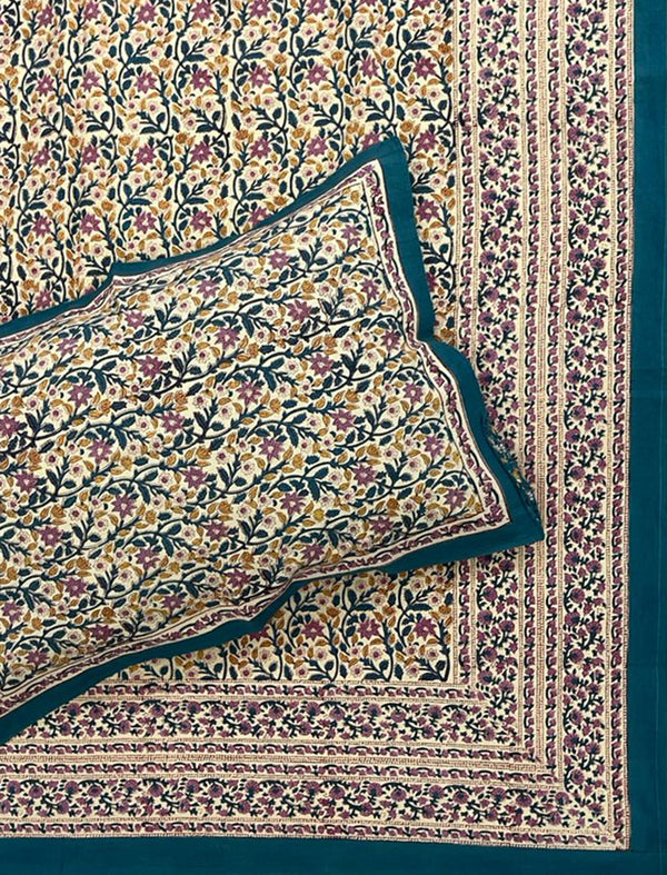 Hand Block Printed Cotton Double Bedsheet With Pillow Cover