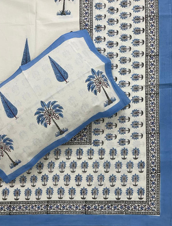 Hand Block Printed Cotton Double Bedsheet With Pillow Cover
