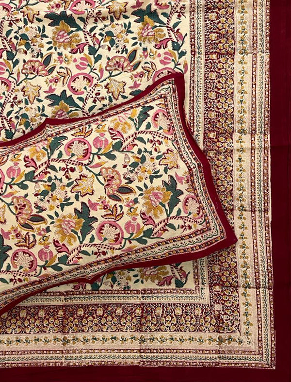 Hand Block Printed Cotton Double Bedsheet With Pillow Cover