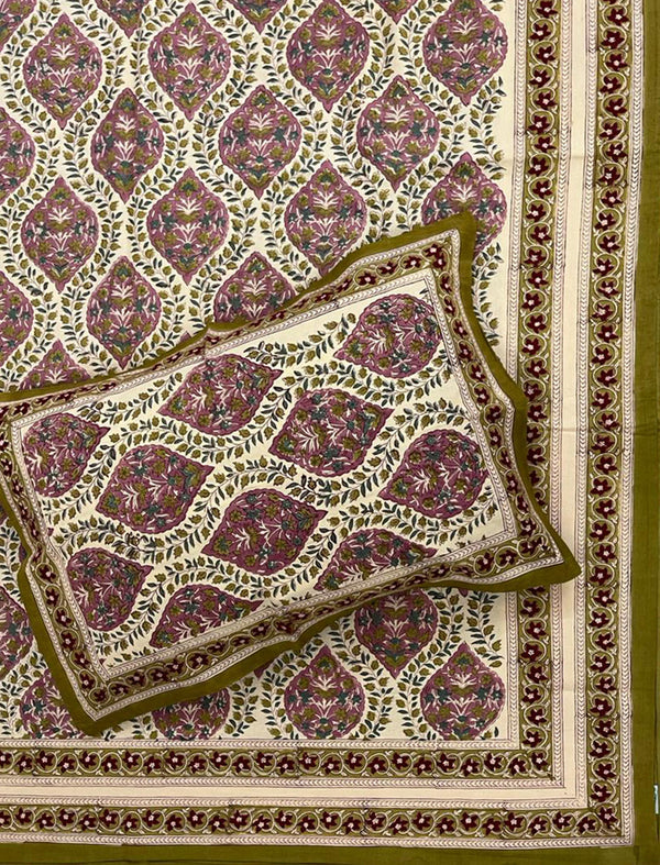 Hand Block Printed Cotton Double Bedsheet With Pillow Cover