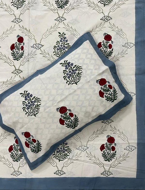 Hand Block Printed Cotton Double Bedsheet With Pillow Cover