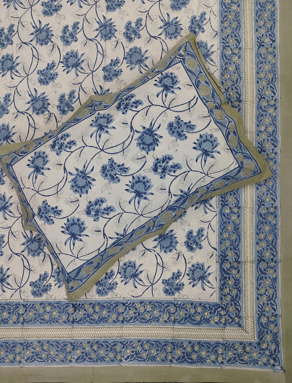 Hand Block Printed Cotton Double Bedsheet With Pillow Covers