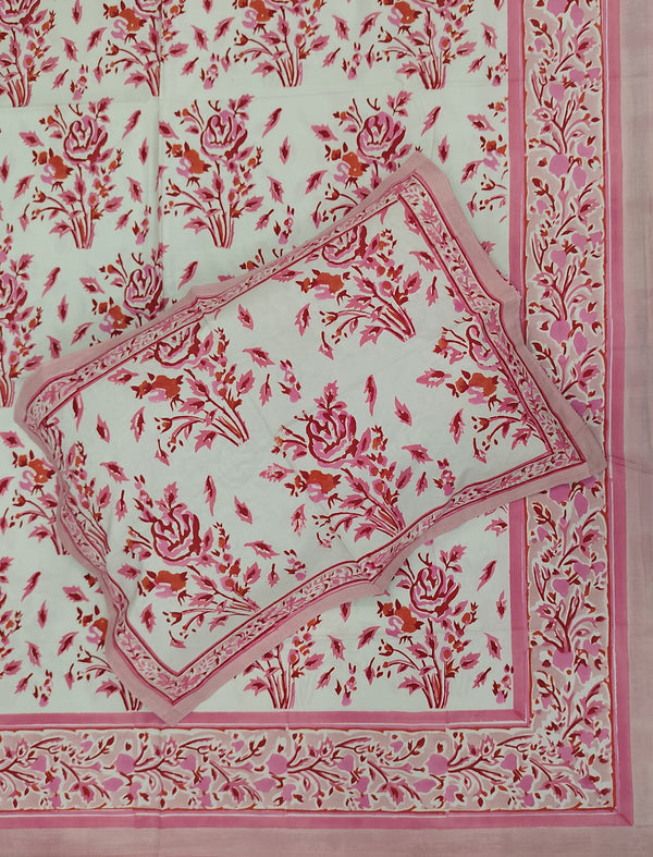 Hand Block Printed Cotton Double Bedsheet With Pillow Covers