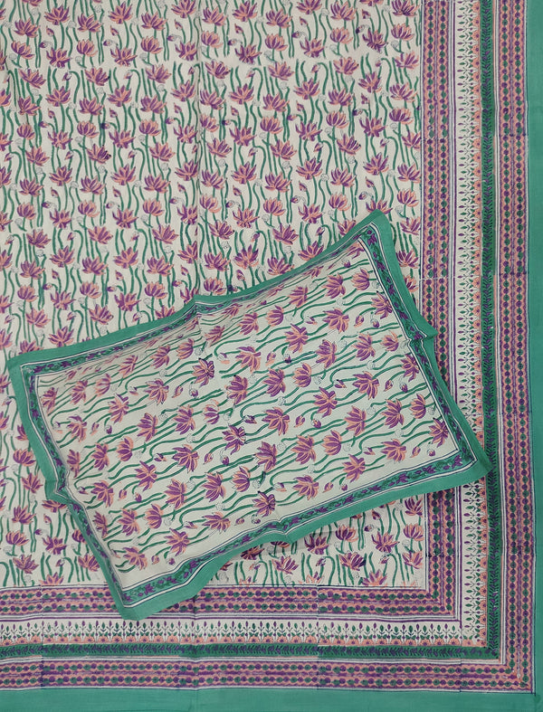 Hand Block Printed Cotton Double Bedsheet With Pillow Covers