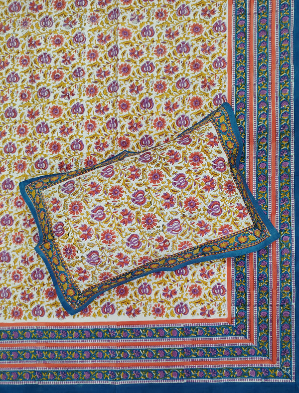 Hand Block Printed Cotton Double Bedsheet With Pillow Covers