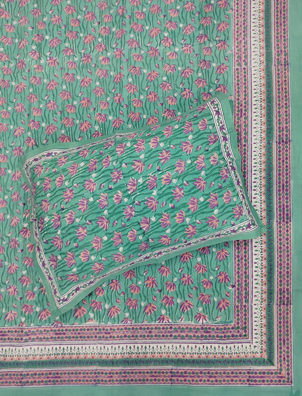 Hand Block Printed Cotton Double Bedsheet With Pillow Covers