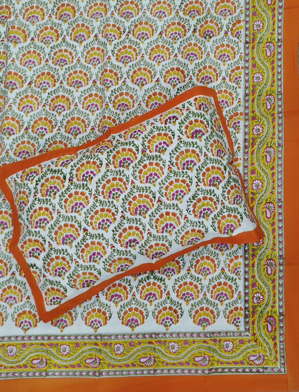 Hand Block Printed Cotton Double Bedsheet With Pillow Covers