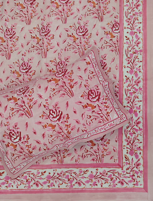 Hand Block Printed Cotton Double Bedsheet With Pillow Covers