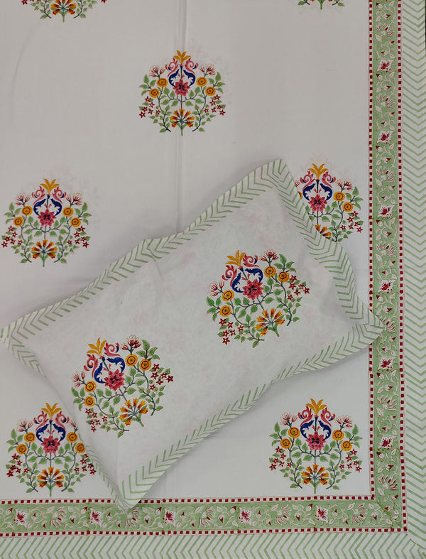 Hand Block Printed Cotton Double Bedsheet With Pillow Covers