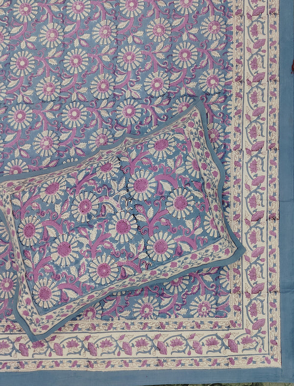 Hand Block Printed Cotton Double Bedsheet With Pillow Covers