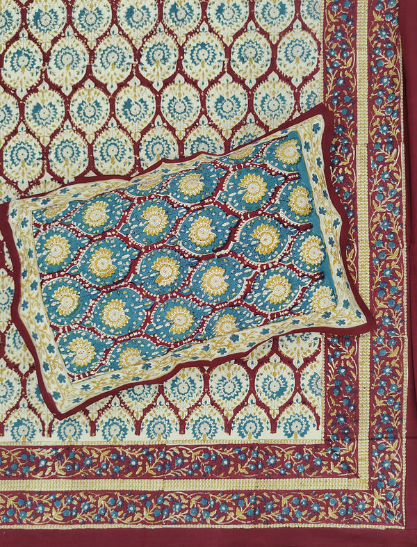 Hand Block Printed Cotton Double Bedsheet With Pillow Cover