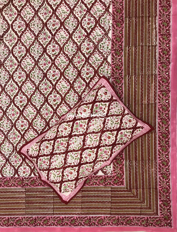 Hand Block Printed Cotton Double Bedsheet With Pillow Cover