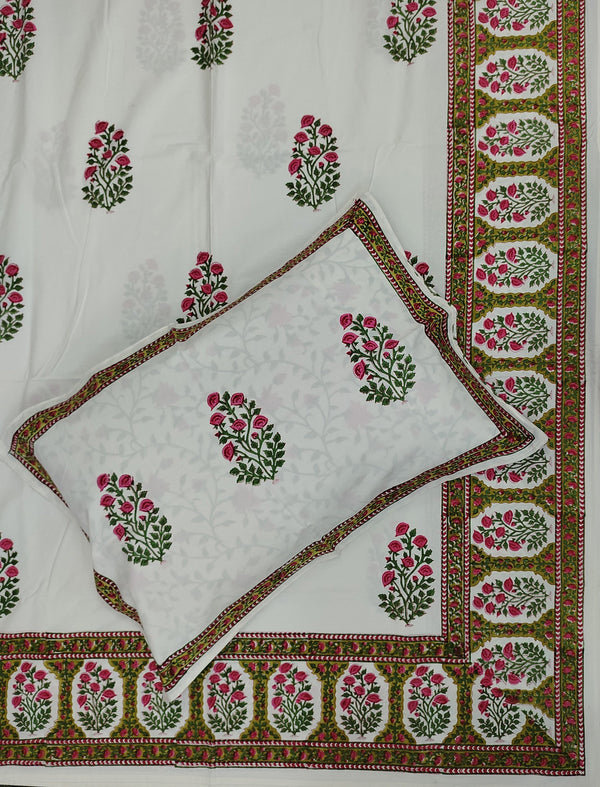 Percale Cotton Double Bedsheet With Pillow Covers ( 90 × 108 )