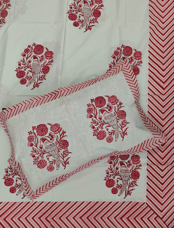 Percale Cotton Double Bedsheet With Pillow Covers ( 90 × 108 )