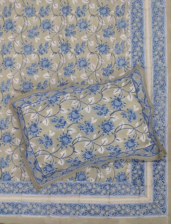 Percale Cotton Double Bedsheet With Pillow Covers ( 90 × 108 )