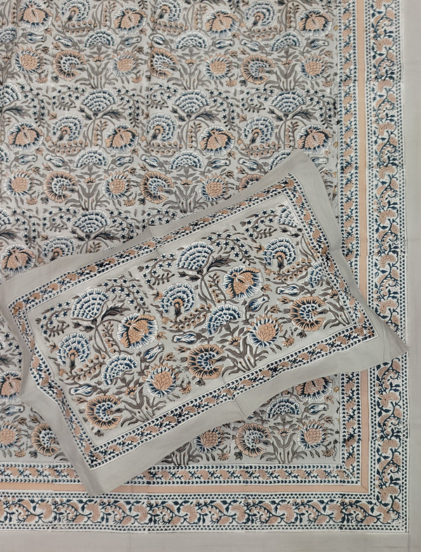 Percale Cotton Double Bedsheet With Pillow Covers ( 90 × 108 )