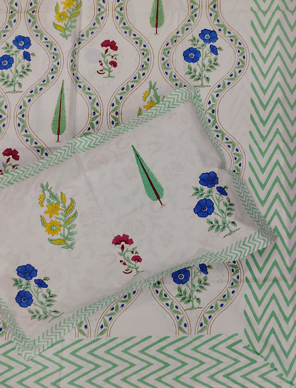 Percale Cotton Double Bedsheet With Pillow Covers ( 90 × 108 )