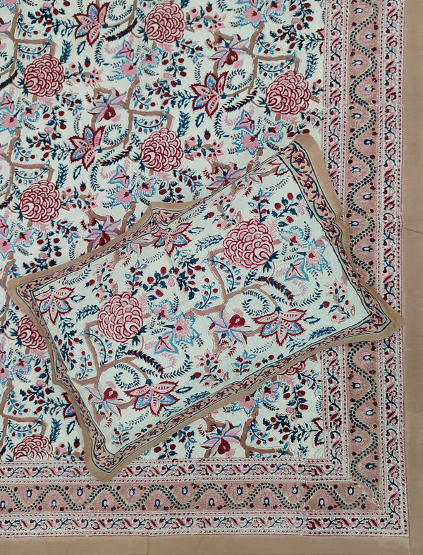 Hand Block Printed Cotton Double Bedsheet With Pillow Cover