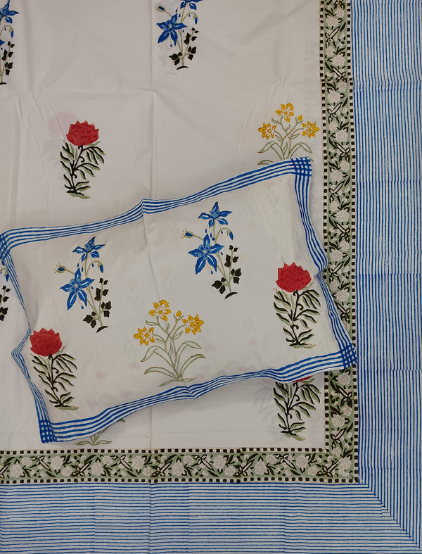 Percale Cotton Double Bedsheet With Pillow Covers ( 90 × 108 )