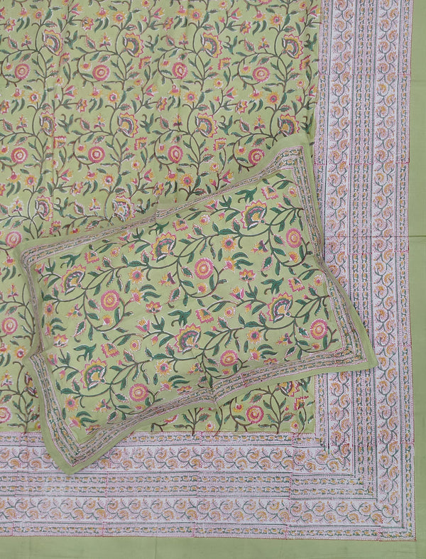 Percale Cotton Double Bedsheet With Pillow Covers ( 90 × 108 )