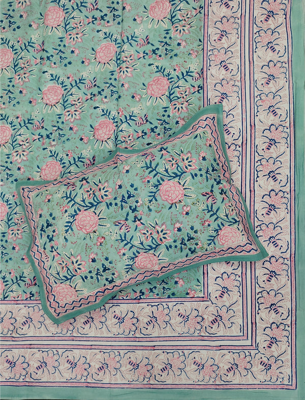 Percale Cotton Double Bedsheet With Pillow Covers ( 90 × 108 )