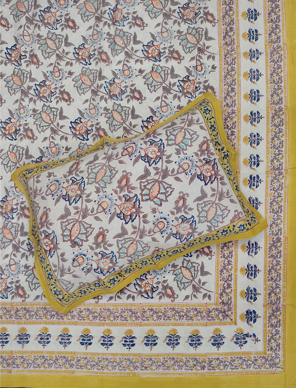 Percale Cotton Double Bedsheet With Pillow Covers ( 90 × 108 )