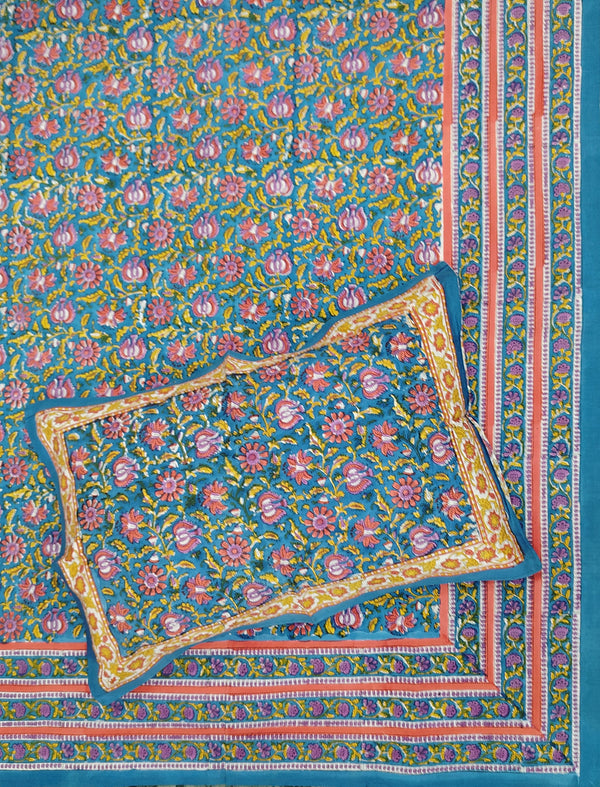 Percale Cotton Double Bedsheet With Pillow Covers ( 108 × 108 )