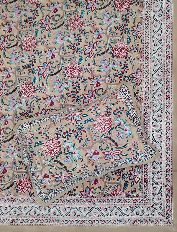 Percale Cotton Double Bedsheet With Pillow Covers ( 90 × 108 )