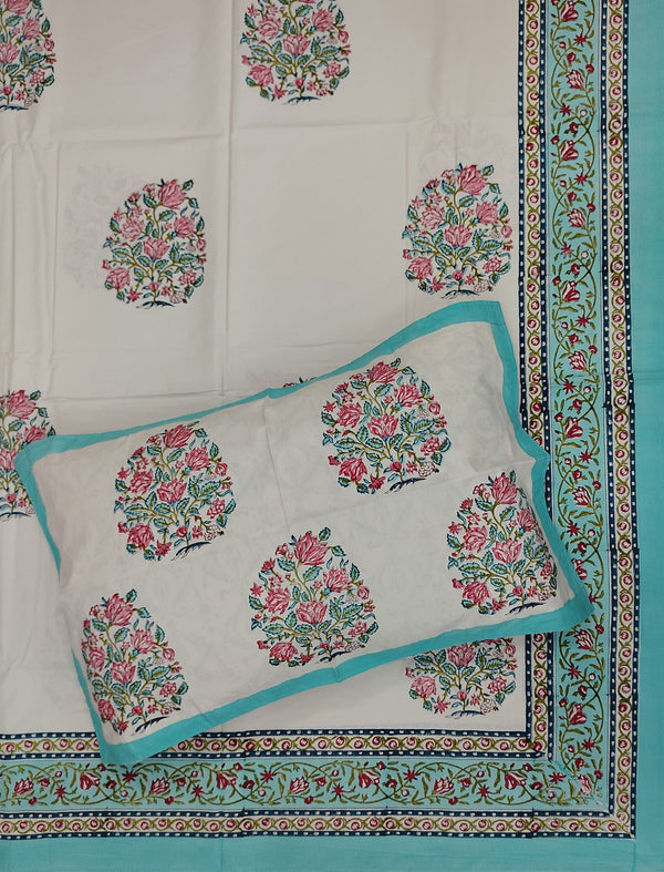 Percale Cotton Double Bedsheet With Pillow Covers ( 90 × 108 )