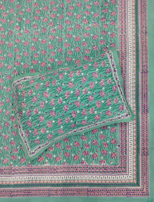 Percale Cotton Double Bedsheet With Pillow Covers ( 108 × 108 )