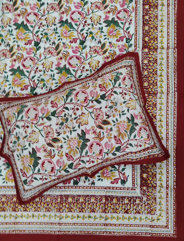 Percale Cotton Double Bedsheet With Pillow Covers ( 90 × 108 )