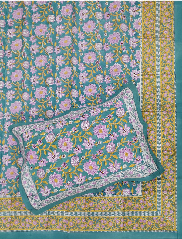 Percale Cotton Double Bedsheet With Pillow Covers ( 90 × 108 )