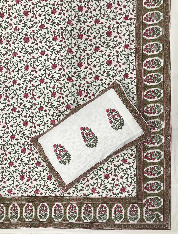 Hand Block Printed Cotton Double Bedsheet With Pillow Cover