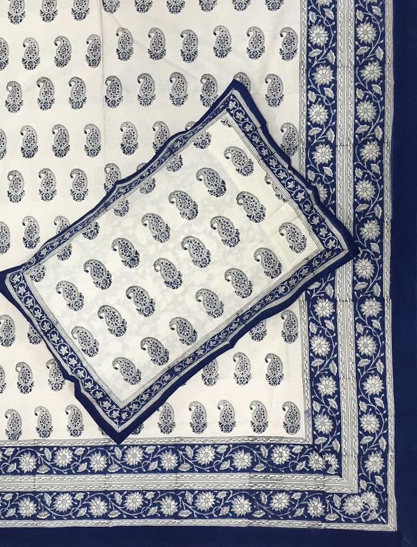 Hand Block Printed Cotton Double Bedsheet With Pillow Cover